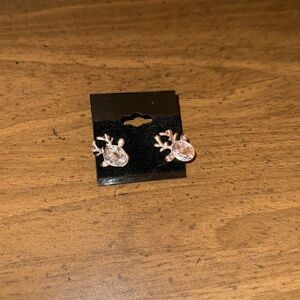 Silver Reindeer Crystal Gemstone Earrings NWOT